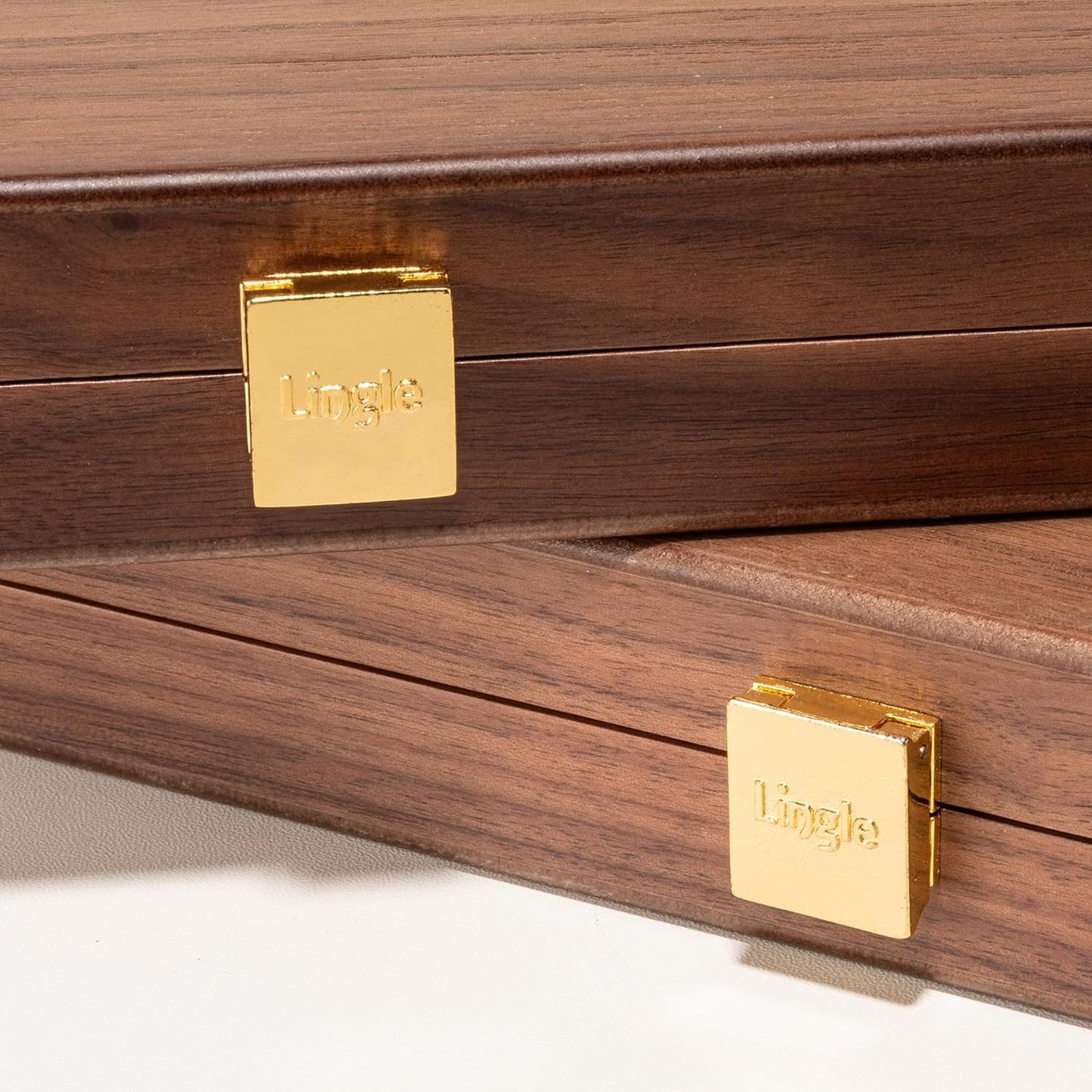 14.5” Premium Natural Walnut Folding Backgammon Sets for Adults and Kids, Including 30 Artificial Horn Checkers, 2 Walnut Dice Cups, and 5 Wooden Dice/Classic Two-Player Strategy Board