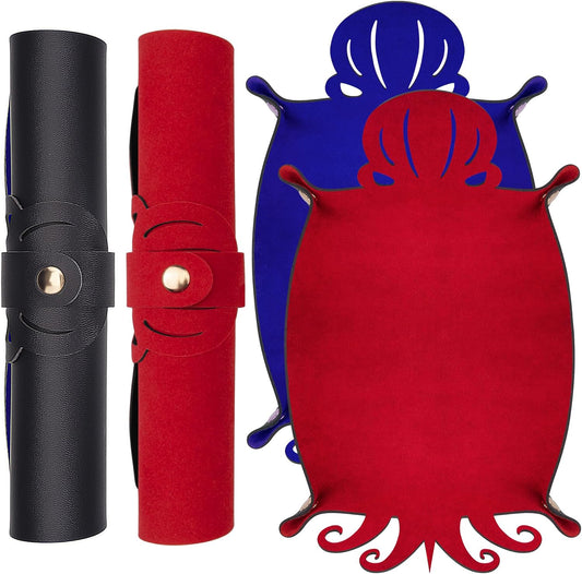 SIQUK 2 Pieces Octopus Dice Rolling Tray PU Leather Dice Mat Folding Scroll Dices Holder Trays for D&D RPG Games (Blue, Red)