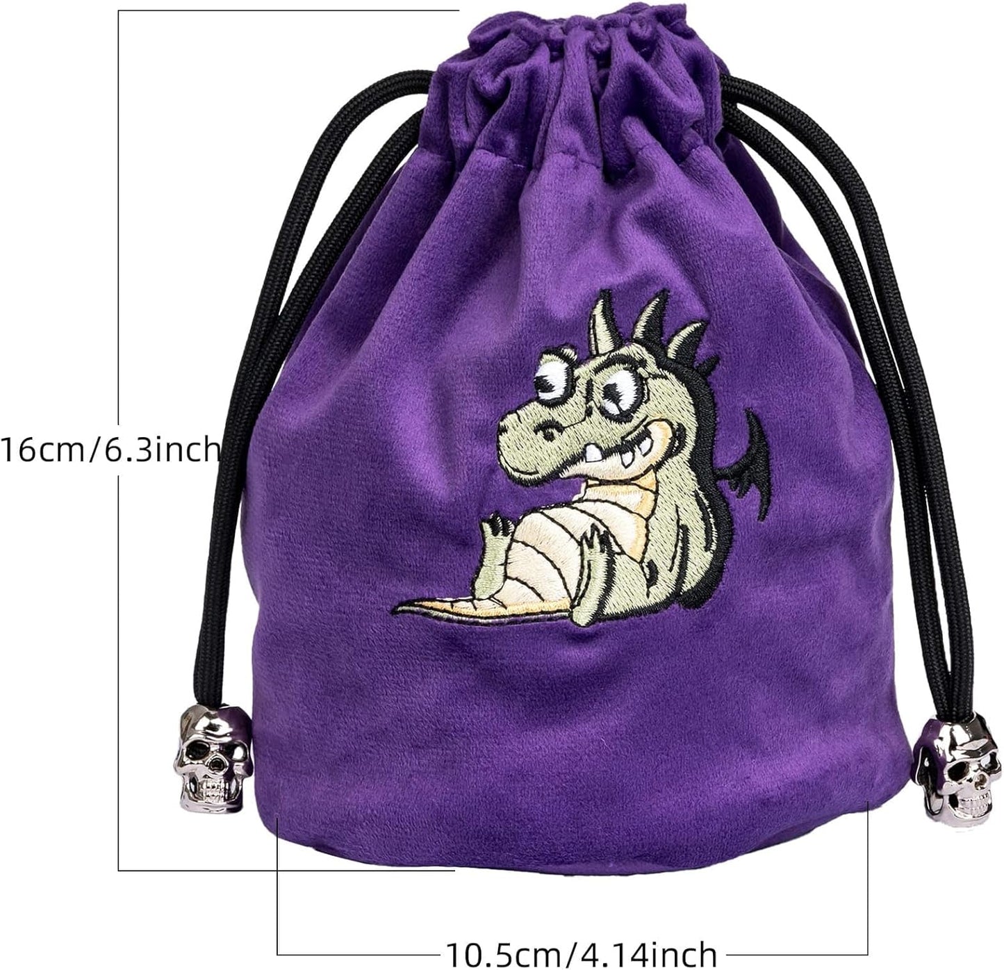 Large DND Dice Bag Purple Velvet Storage Bag with Cartoon Dragon Pattern for Role Playing Games Tabletop Games - Capacity 100+ Polyhedral Dice