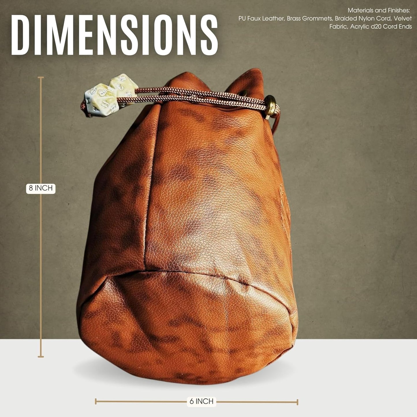 Sage's Portal Dice Bag, DND Dice Pouch, Drawstring Dice Bag Spotted PU Leather, Perfect for Dice, Accesories, Cosmetics, Jewelry