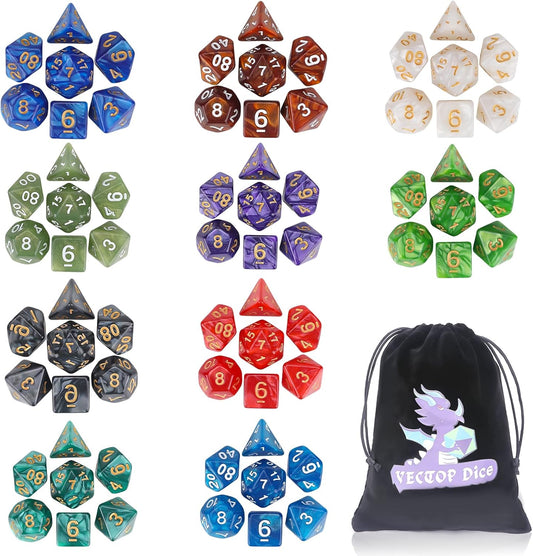 Coyeekn DND Dice Sets, 10 X 7 Sets (70 Pieces) Polyhedron Dice for Dungeons and Dragons RPG MTG D&D Tabletop Game with 1 Big Pouch D4 D8 D10 D12 D20