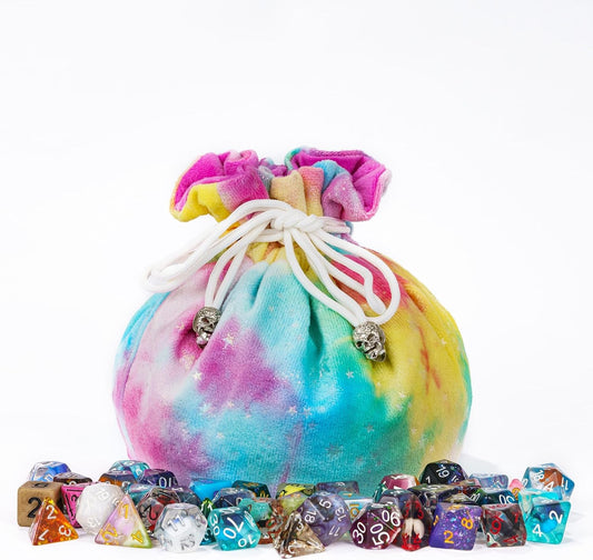 Large Dice Bags with Pockets Rainbow Storage Bags Star Pattern for DND RPG Games (with 1lb Random DND Dice)