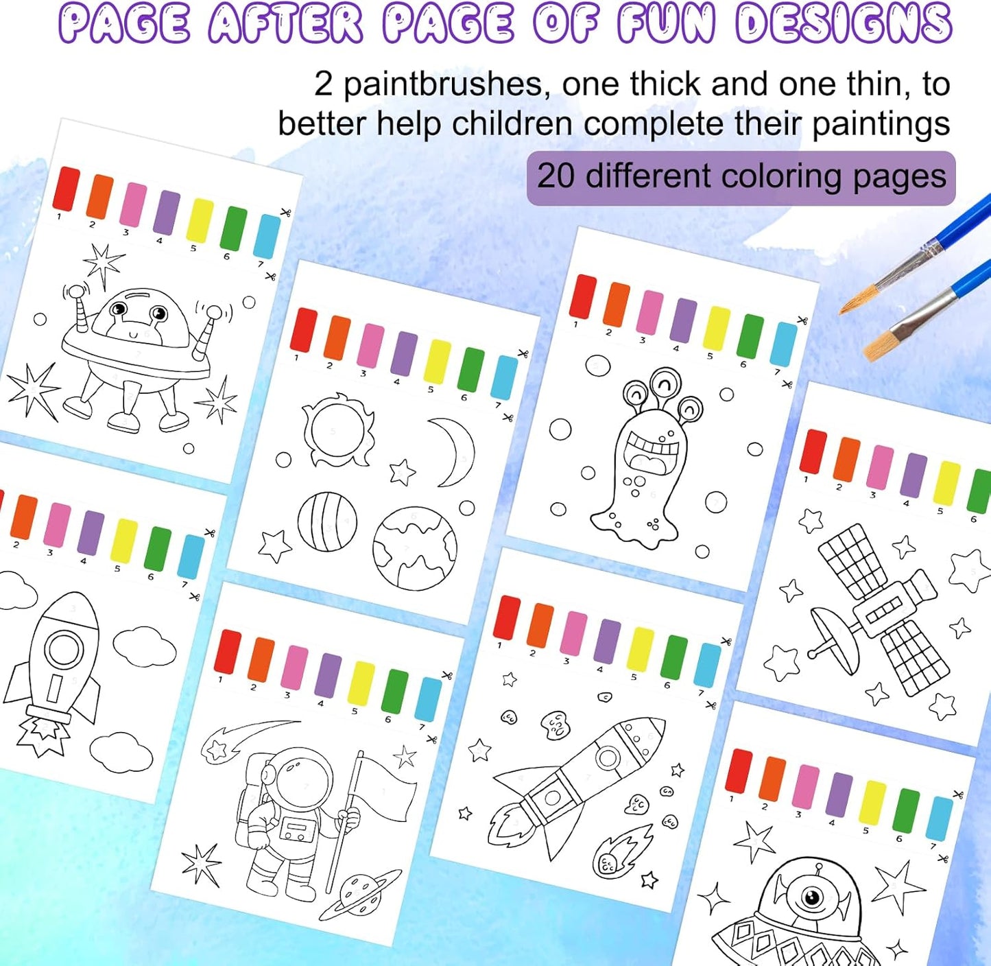 Paint with Water Coloring Books for Kids,Outer Space Art Craft Kits No Mess Water Color Painting Sets for Kids Ages 4-8,Birthday Gifts Travel Toy Crafts Supplies for Girls Boys Drawing with 2 Brushes