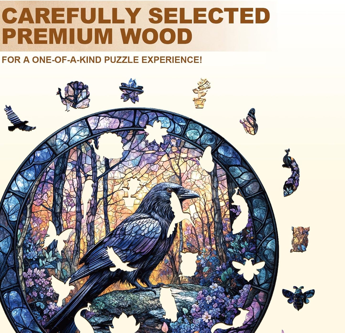 Wooden Puzzles for Adults, Wooden Jigsaw Puzzles, Exquisite Raven Puzzle, Gifts for Family or Friends for Any Holiday.（11.4 * 11.4 in 200pcs）