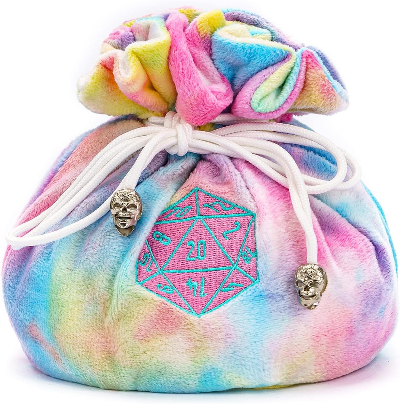 DND Dice Bags Large with Pockets Rainbow Storage Bag with D20 Logo for RPG Game Dices - Capacity 200+ Dice
