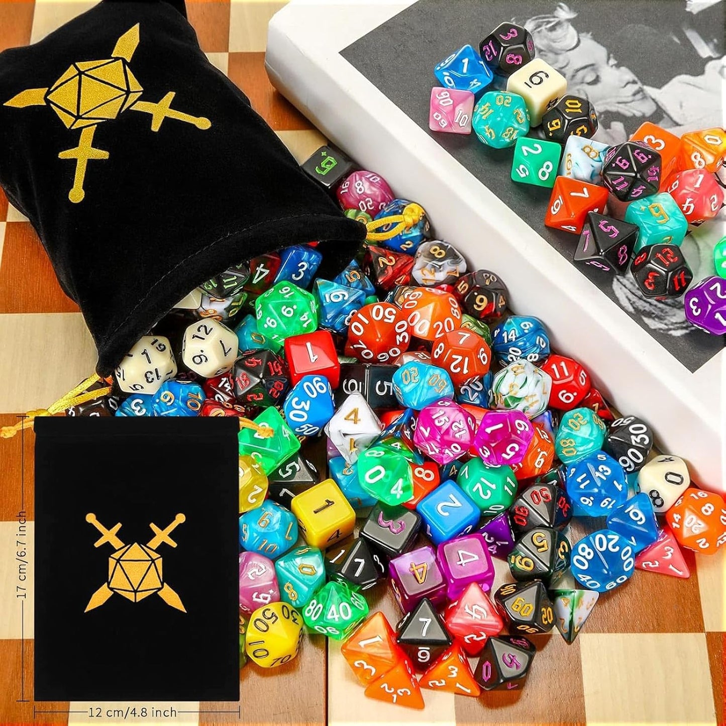 Yilloog 210 Pcs Compatible with DND Dice Sets Bulk Polyhedral Dice with Drawstring Bag Dice Multi Role Playing Table Game D4 D6 D8 D10 D% D12 D20 Compatible with Dungeons and Dragons (Mixed Style)