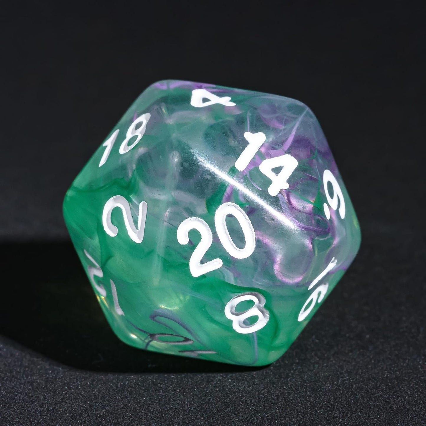 7-Die DND Dice Set Polyhedral Dice Set with a Leather Dice Bag, D&D Dice Set for RPG Table Games (Transparent Green Mix Purple)