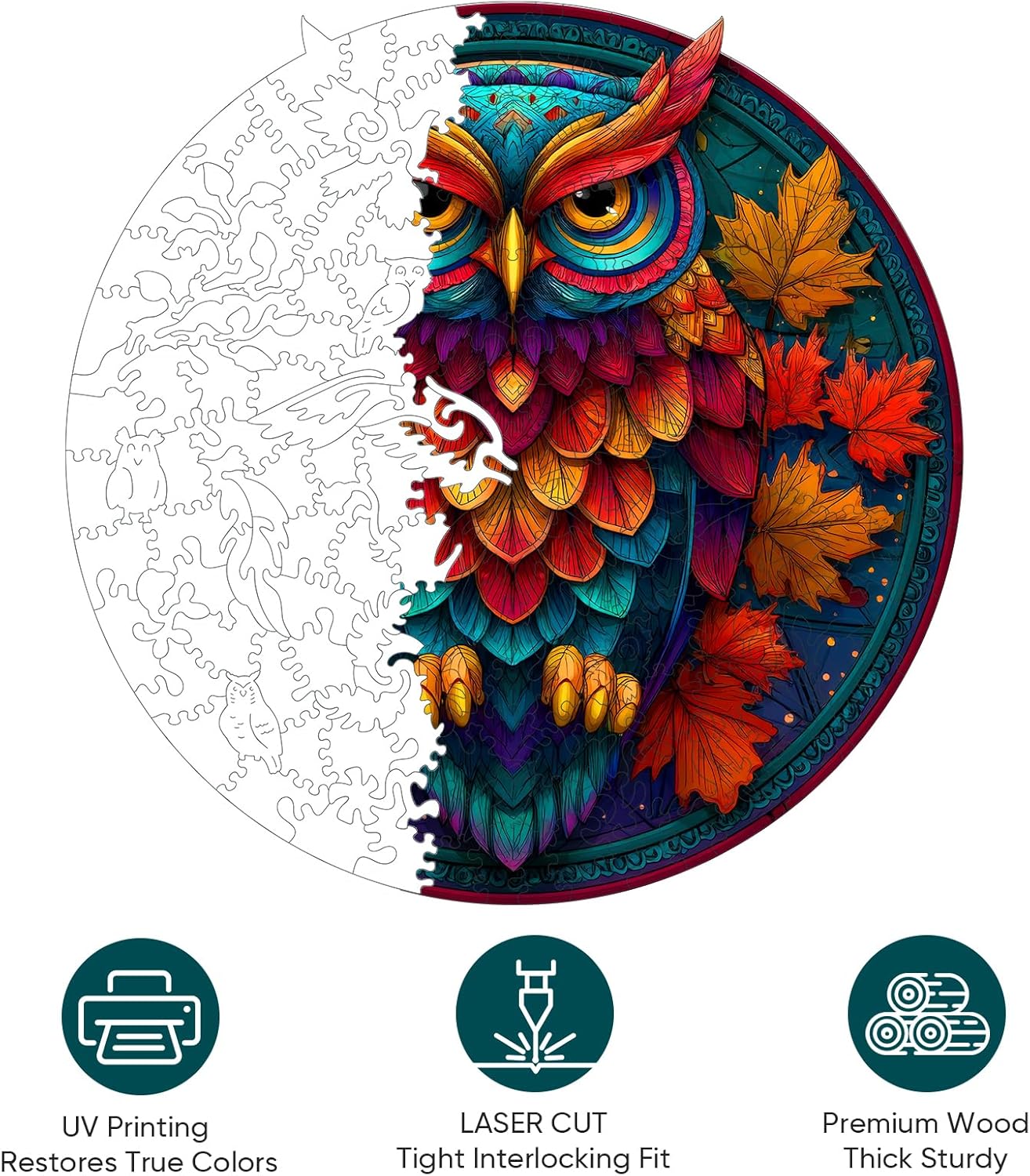 Wooden Puzzles for Adults, Colorful Owl Puzzles 500 Pieces, Unique Shaped Jigsaw Puzzles for Adults and Kids, Birthday Gifts Fun Challenge Family Game 16.5'' x 16.5''