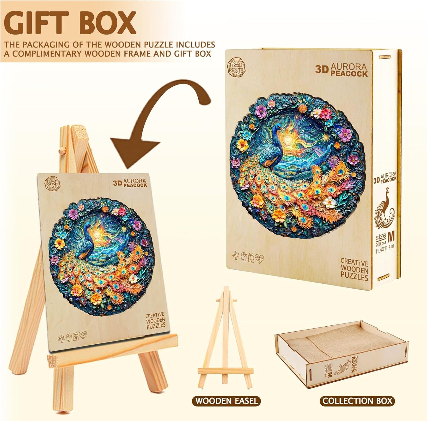 Wooden Puzzles for Adults,Peacock Puzzle, Unique Shaped Wooden Jigsaw Puzzles for Adults, Family Puzzle(11.4 * 11.4 in 200pcs)