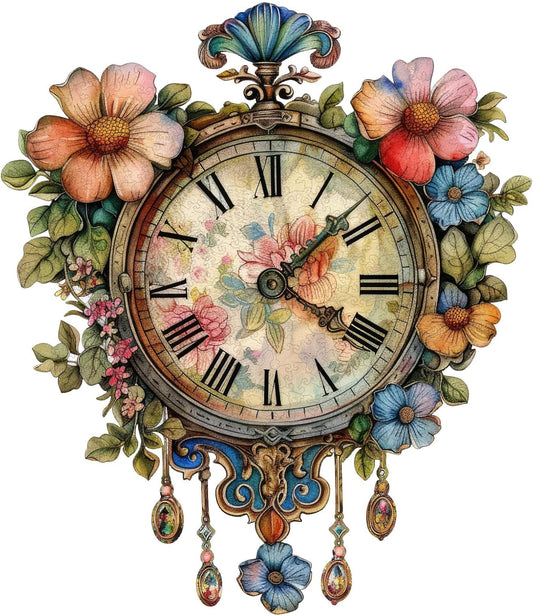 Wooden Jigsaw Puzzles, Flower Clock Wooden Puzzles for Adults 200 Pieces, Unique Shaped Wood Puzzle, Beautiful Package, Best Gift for Adults and Kids, Family Game,12.2'' x 10.6''