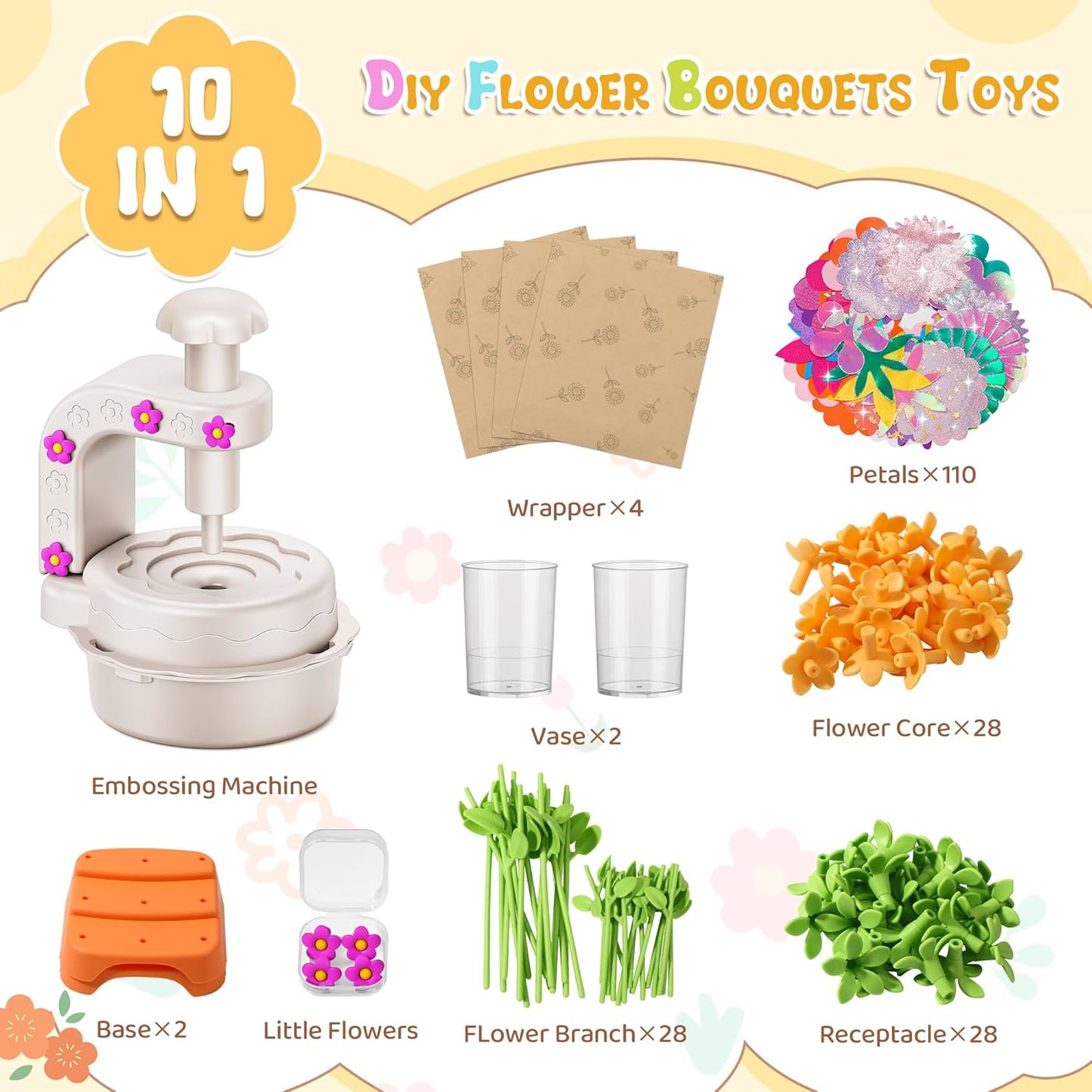 Fabric Flower Bouquets Toys,DIY Craft Kits for Kids,Arts and Crafts Toy for 3+ Year Old Girls,Flowers Market Toy,Build Your Flower Bouquet,Educational Preschool Learning Toys for Birthday,Christmas