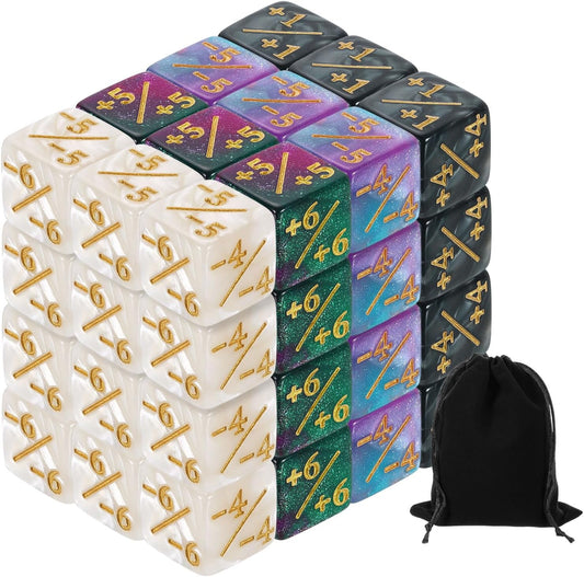 uxcell 48Pcs Magic Dice Counters, Acrylic D6 Life Token Dice Set with Pouch for Standard Cards Gaming Accessories, White Marble, Black Marble, Green & Purple, Blue & Purple