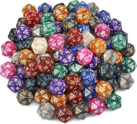 CiaraQ DND Polyhedral Dice (100pcs) with A Dice Bag Compatible with Dungeons and Dragons DND RPG MTG Role Playing Table Games (D20 dice, 10 colors-100 pcs)