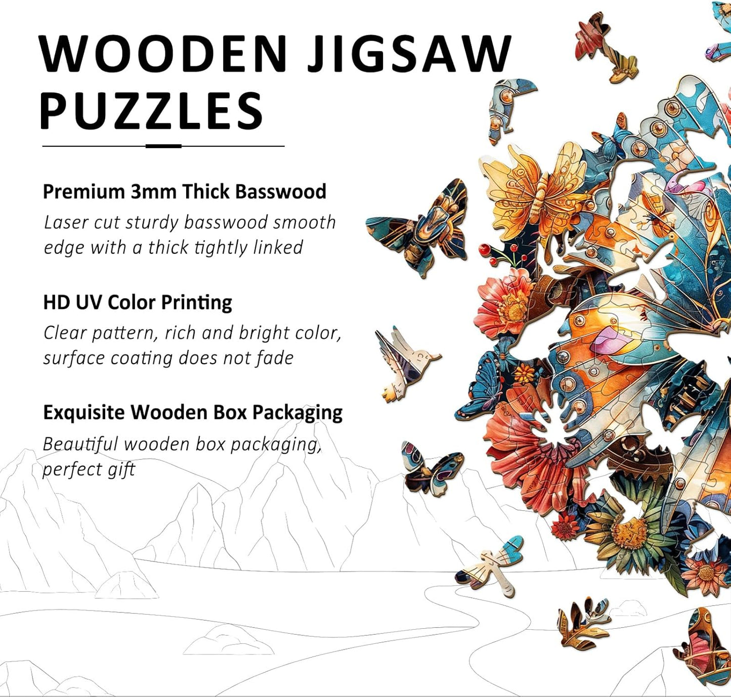 Wooden Puzzles for Adults - Mechanical Butterfly Wood Puzzles Adult - Unique Animal Shape Wooden Jigsaw Puzzles for Adults - Birthday Gifts for Puzzle Lovers, Family (11.4 * 11.4in)