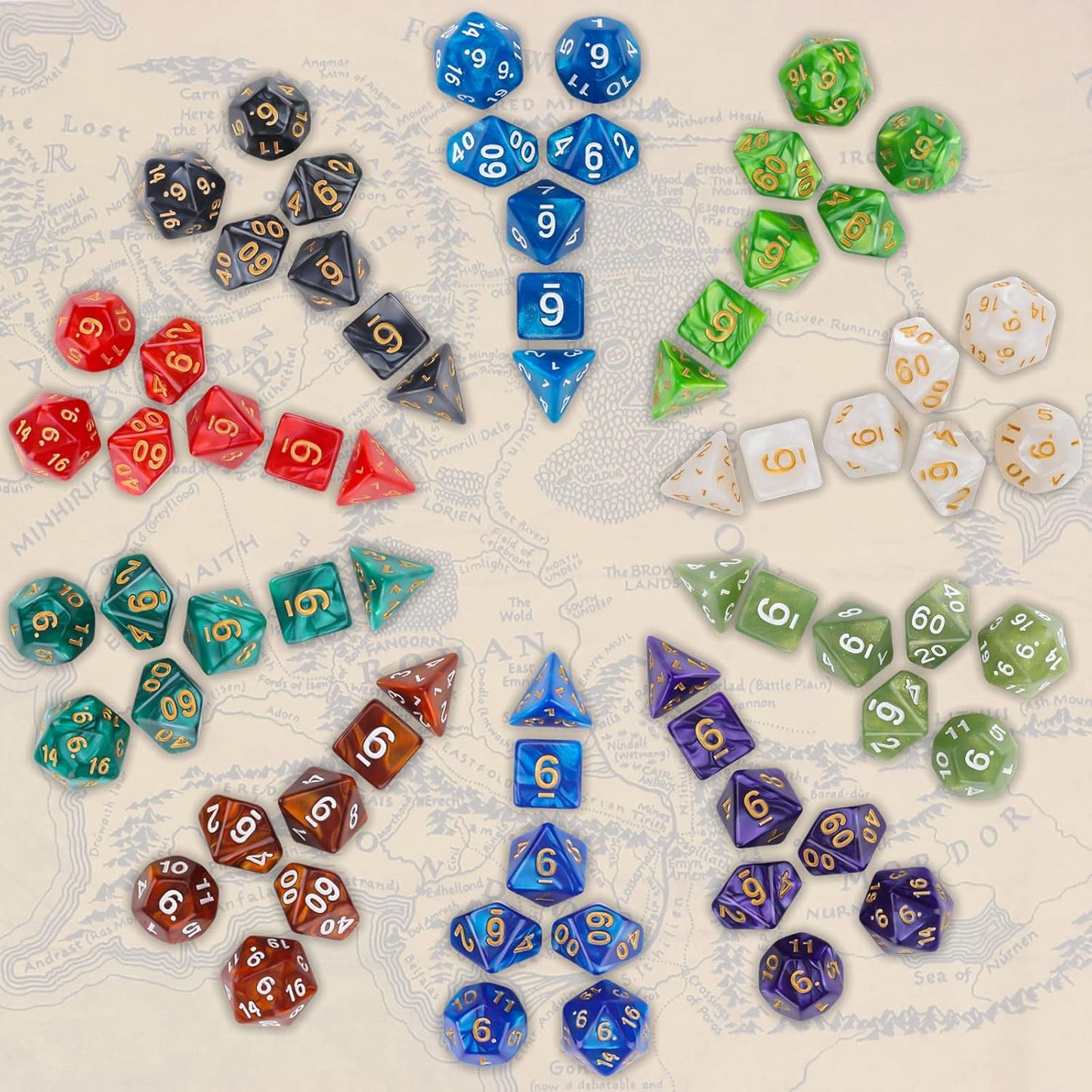 Coyeekn DND Dice Sets, 10 X 7 Sets (70 Pieces) Polyhedron Dice for Dungeons and Dragons RPG MTG D&D Tabletop Game with 1 Big Pouch D4 D8 D10 D12 D20