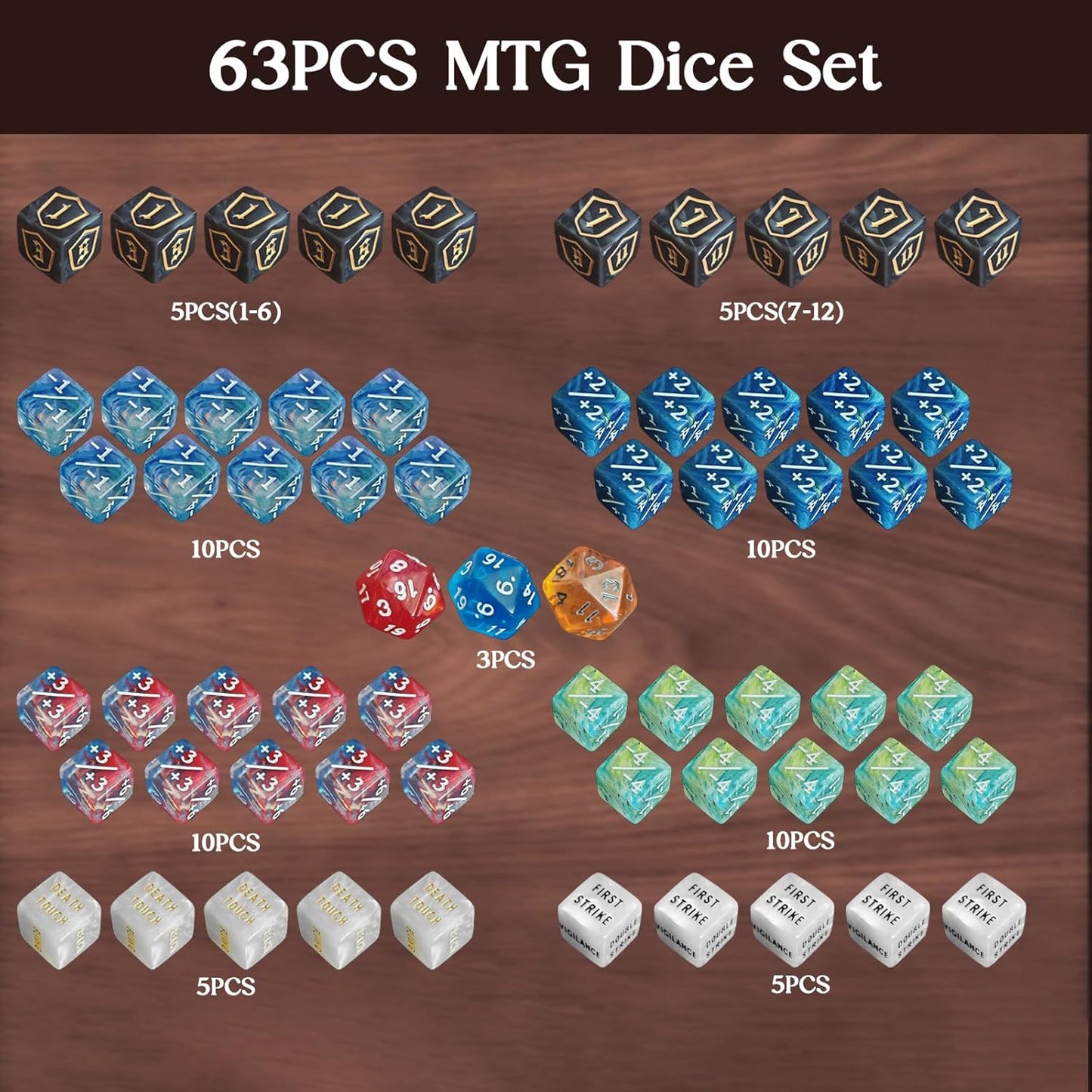 63 PCS MTG Dice Counters Set with Bulk Abilities Keywords Counters, MTG Life Counters for Games, MTG Accessories