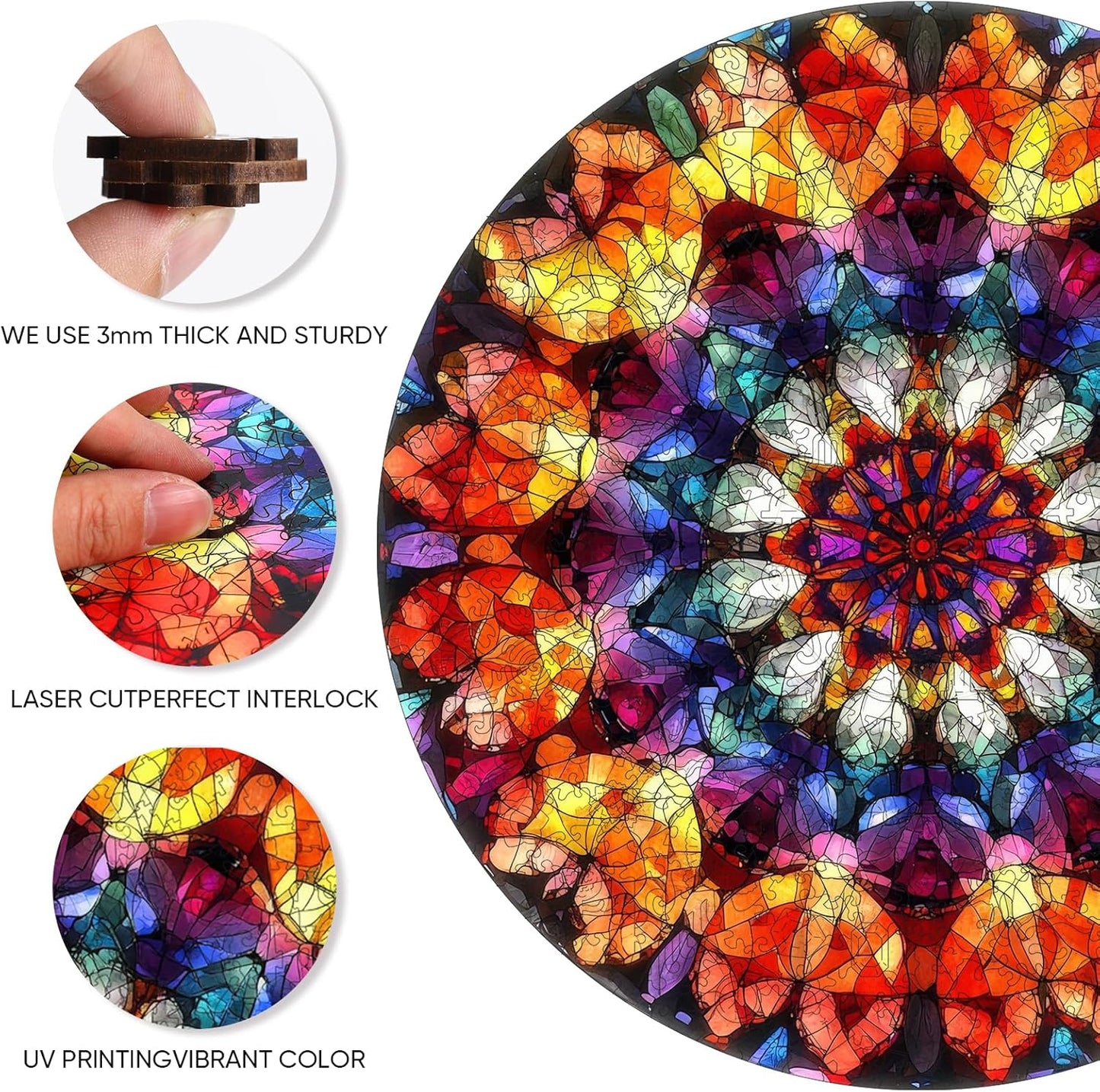 Wooden Jigsaw Puzzles - Crystal Mandala Wooden Puzzles for Adults 500 Pcs, 16.7'' Luxurious Shaped Wood Puzzle, Beautiful Package, Best Gift Toys for Adults and Kids, Family Game