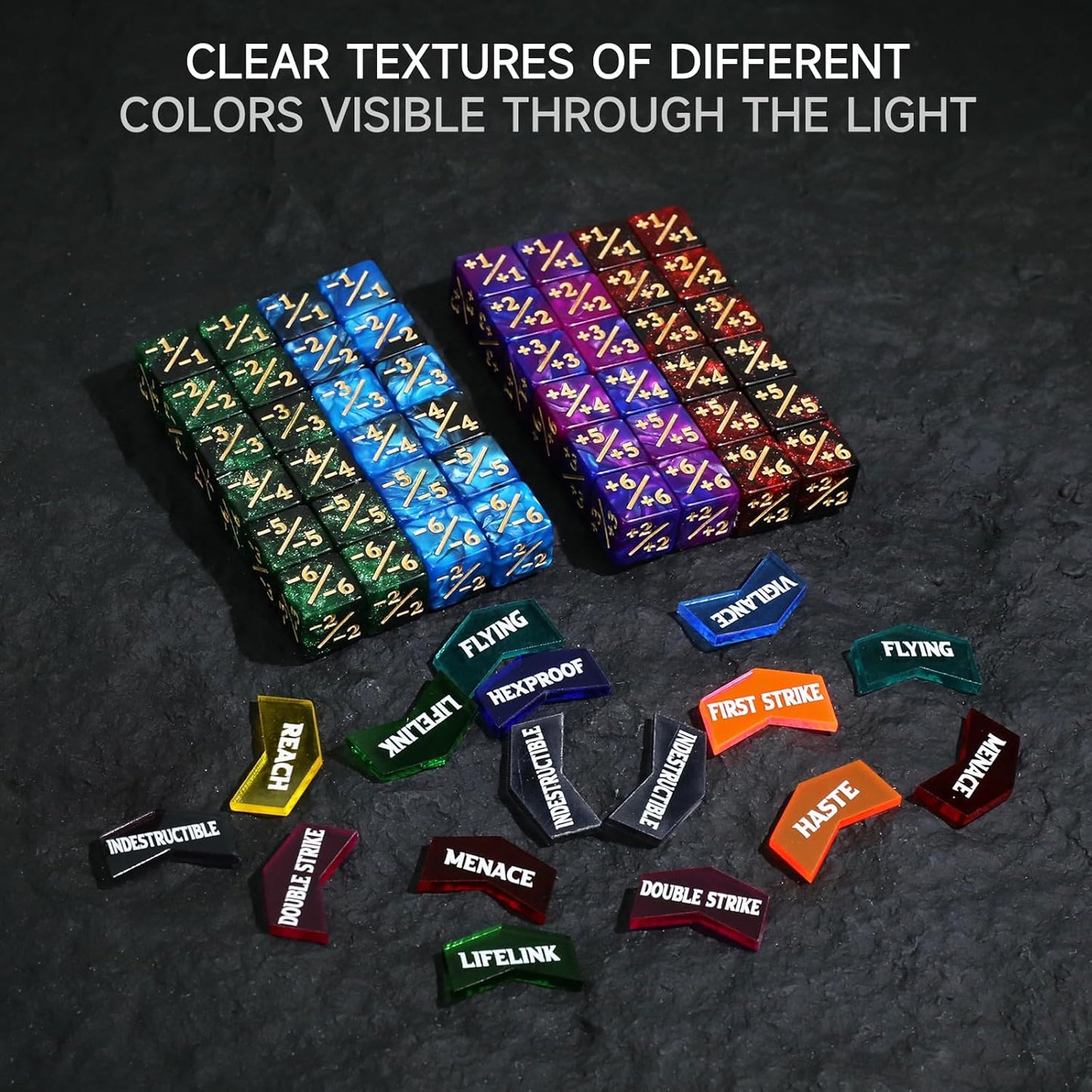 SIXPOINTS 108PCS 12mm MTG +1/+1 Tokens 6 Sided Dice & Keyword Counters Tokens Set for Magic The Gathering, MTG, TCG, Card Games Accessories