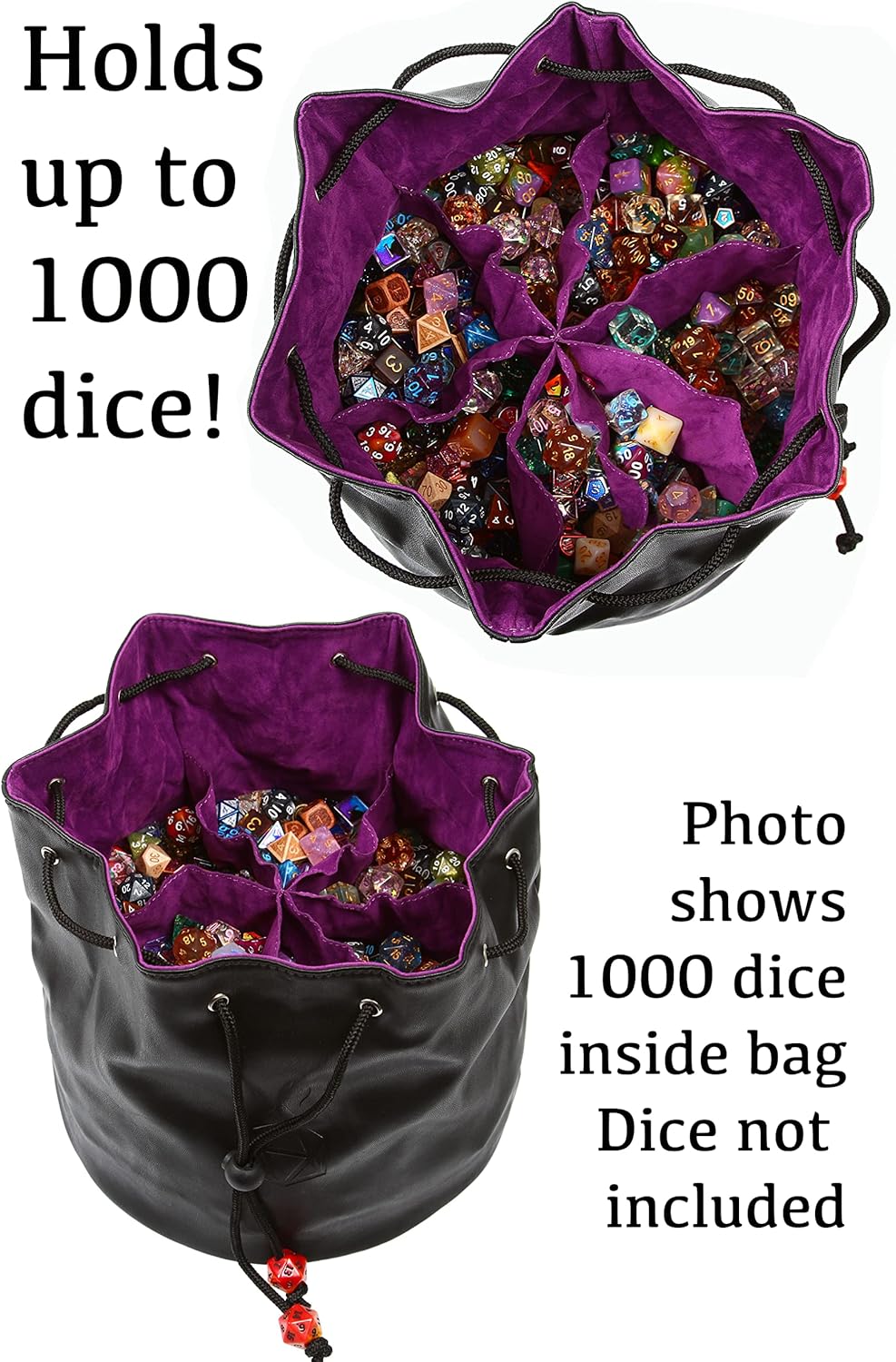 Forged Dice Co. Pouch of The Endless Hoard Dice Bag - Holds Over 1,000 Polyhedral Dice - Dice Storage Bag with 7 Pockets - Perfect for Bulk Dice - Black/Red