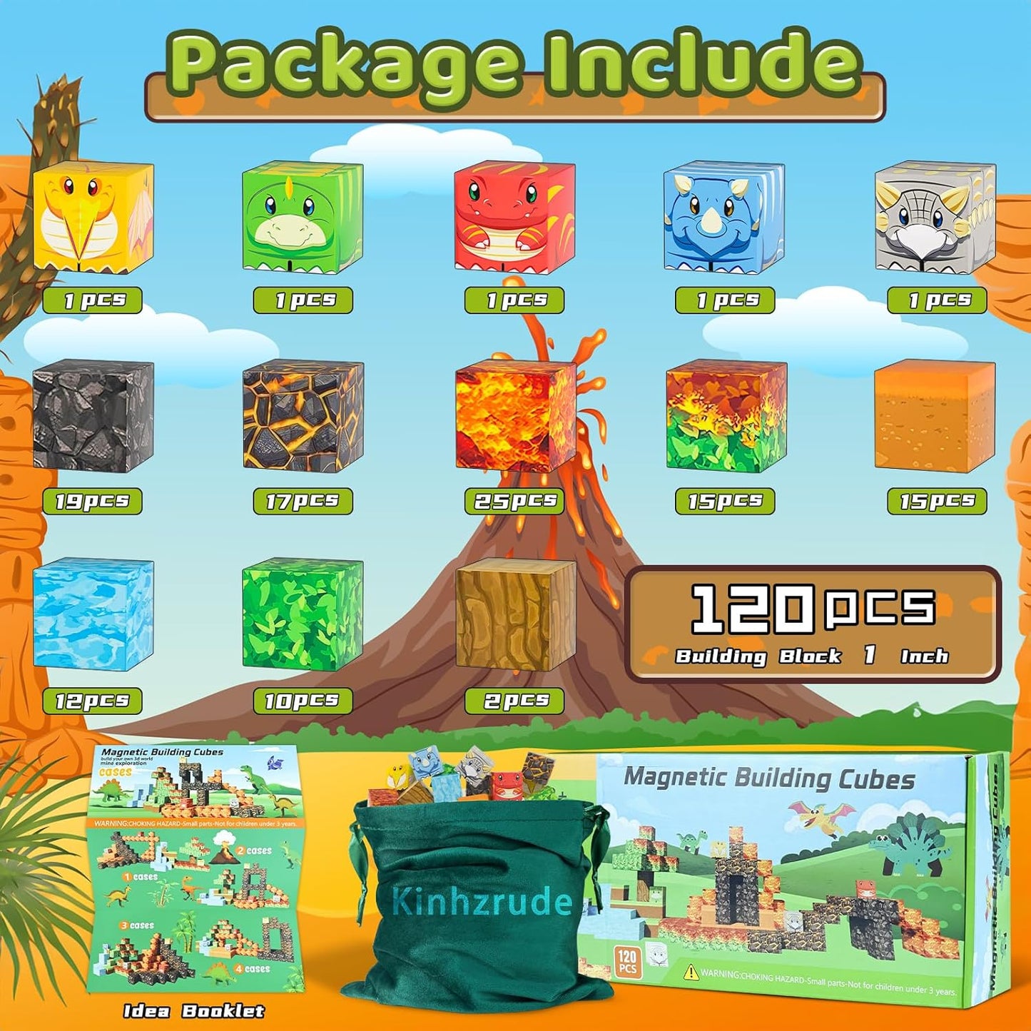 1 inch Magnetic Blocks - 120PCS Magnetic Toy Set, STEM Montessori Sensory Toys for 3+ Year Old Boys & Girls, Creative Construction Toys Gift for Toddlers Kids