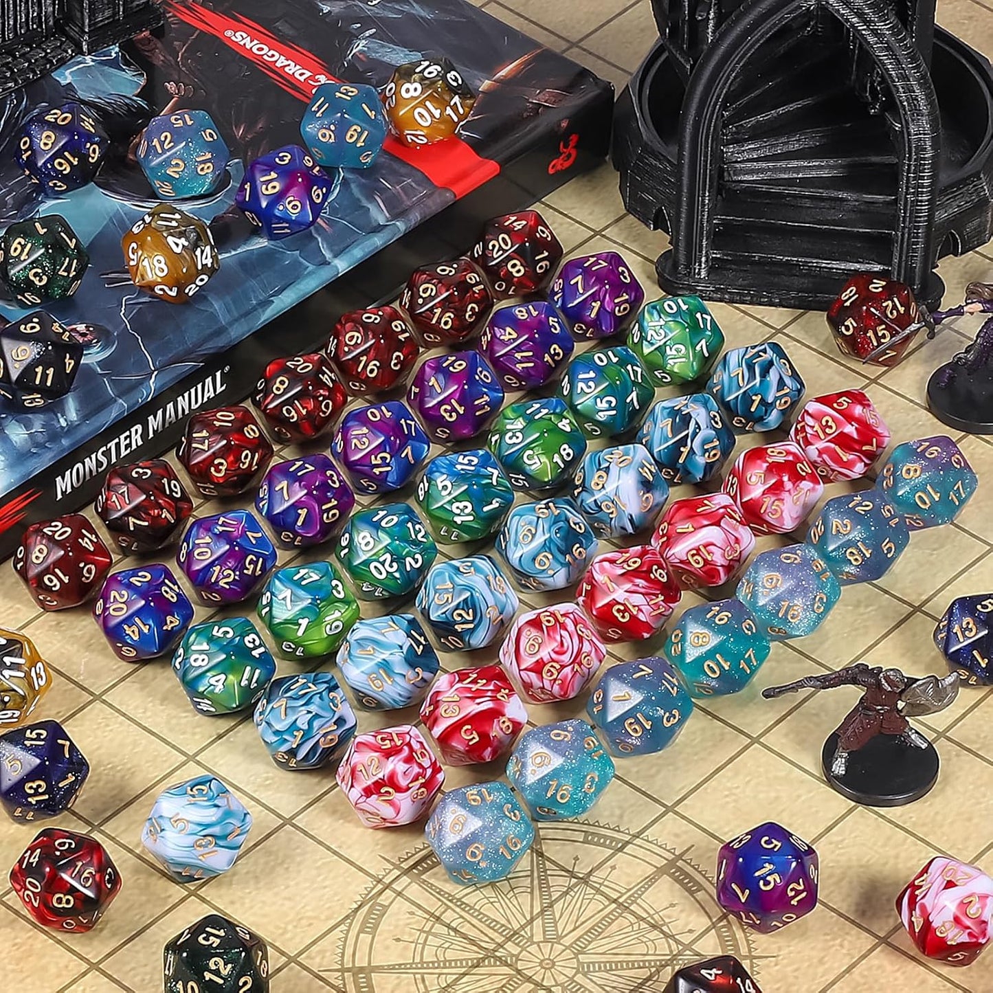 CiaraQ DND Polyhedral Dice (100pcs) with A Dice Bag Compatible with Dungeons and Dragons DND RPG MTG Role Playing Table Games (D20 dice, 10 Two Colors-100pcs)