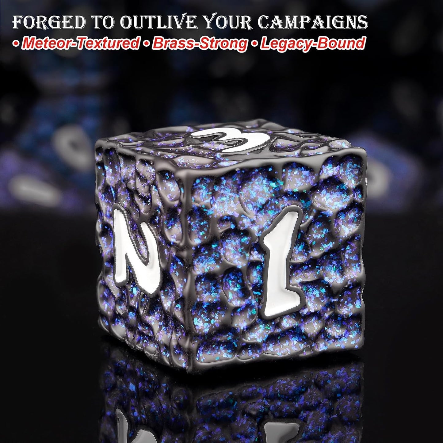 Haxtec Metal DND Dice Set Polyhedral D&D Dice Compatible with Dungeons and Dragons Gift TTRPG Black Blue Glitter Metal Dice