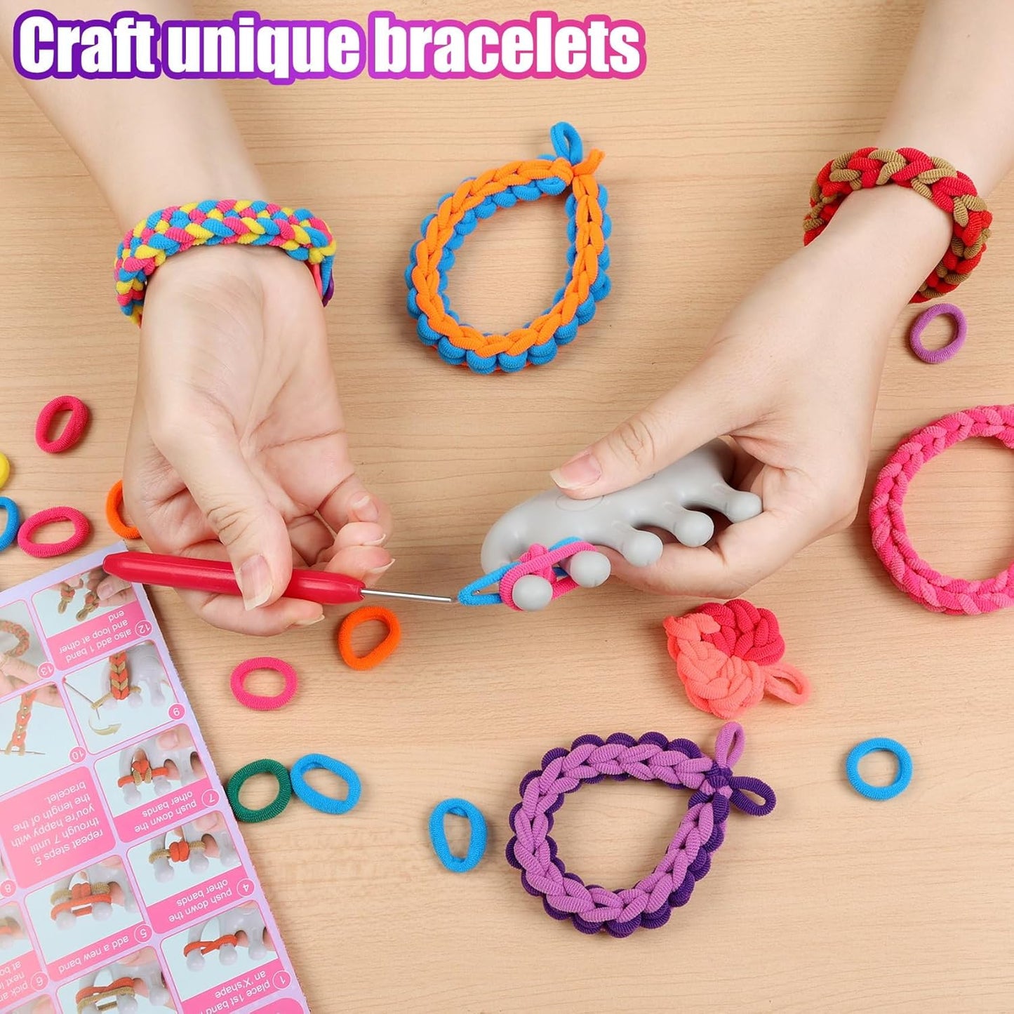 FUNiOi Kids Art and Craft Kit, Rubber Band Bracelet Make Toy, Cat Weaving Comb, 1000+ Colorful Hair Ties, DIY, Organizer Case, Gift for Girls 7-12 Years