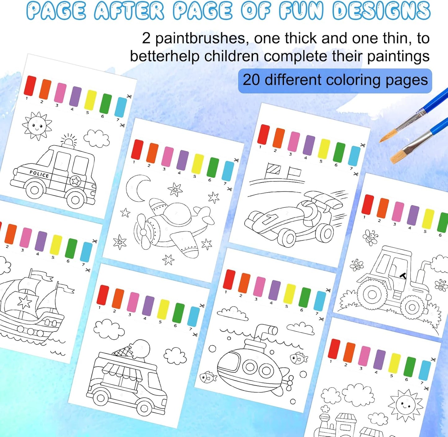 Paint with Water Coloring Books for Kids,Traffic Art Craft Kit No Mess Water Color Painting Sets for Kids Ages 4-8,Birthday Gifts Travel Toy Crafts Supplies Kits for Girls Boys Drawing with 2 Brushes
