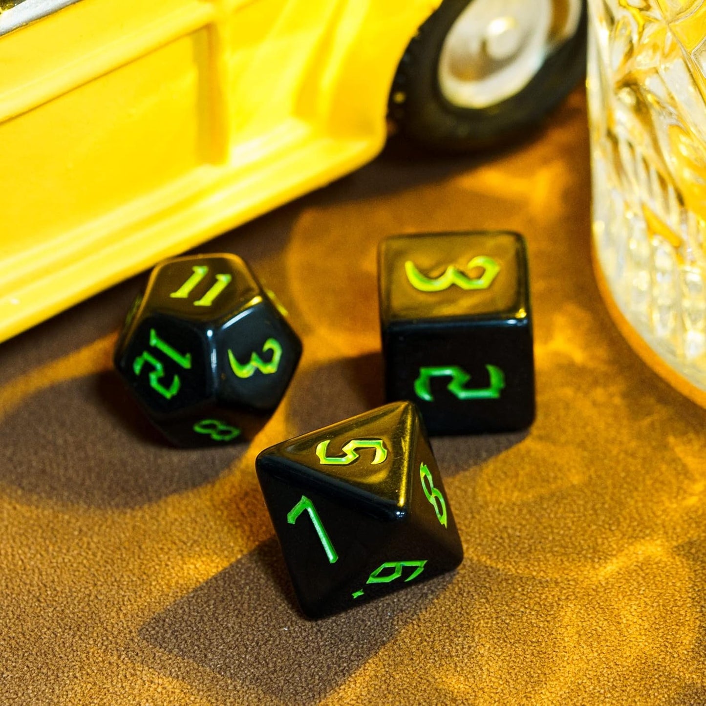 7-Die DND Dice Set Polyhedral Dice Set with a Leather Dice Bag, D&D Dice Set for Dungeons and Dragons, RPG Table Games (Black)