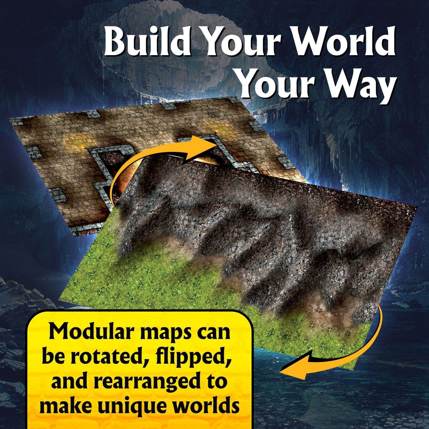 Arcknight The Winding Caverns Roleplaying Battlemaps; 16 Modular RPG Maps in 8 Double-Sided Pages, 1" Square Grid, Modular & Versatile Design for Tabletop Gaming - for Dungeons & Dragons & Pathfinder