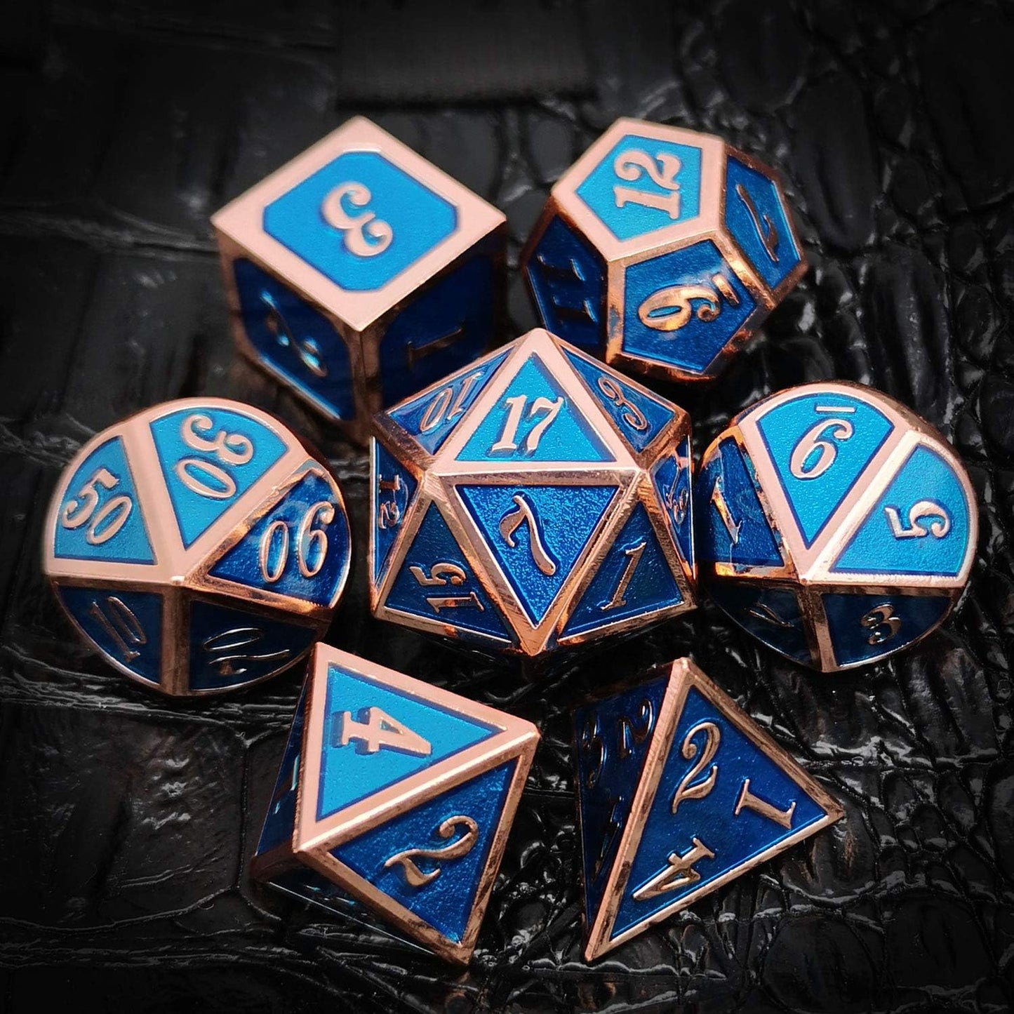 Haxtec Metal DND Dice Set Heavy D&D Dice for Dungeons and Dragons Pathfinder Roleplaying Table Games-Enamel Dice Copper Blue
