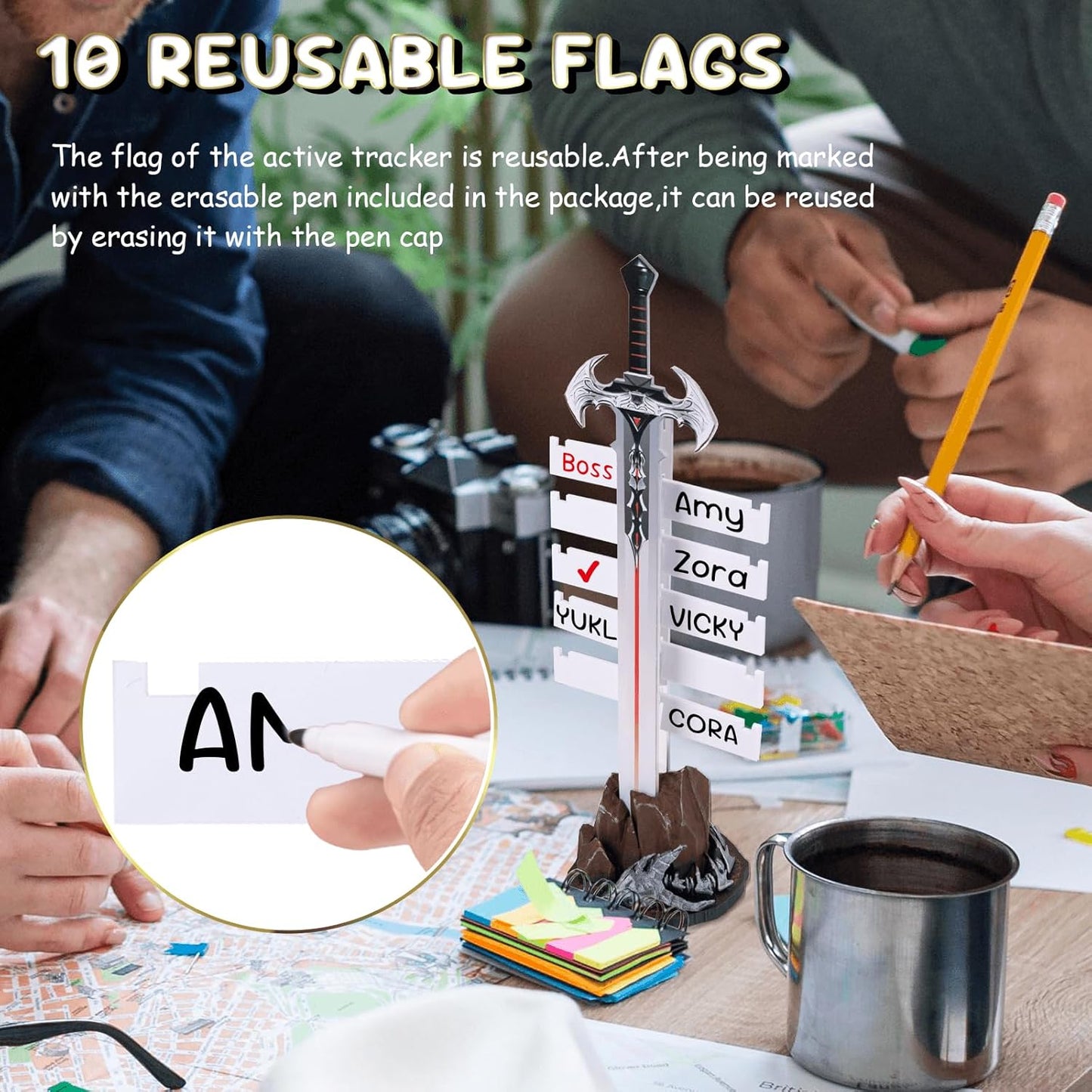 DND Initiative Tracker,Initiative Tracker with 10 Erasable Taken Flags,DND Accessories,Dungeons & Accessories Dragons