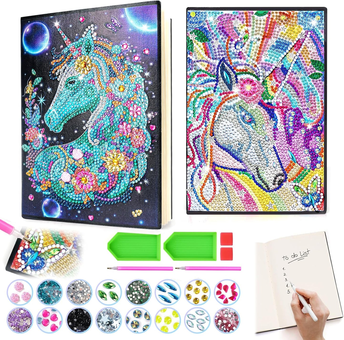 Unicorn Gifts for Girls 5 7 8 9 Year Old, Craft Kits for Kids Age 6 8 10 12 Diamond Painting Kit Unicorns Notebook Toys for 7-11 Year Olds Girls Birthday Gifts Gem Arts and Crafts for Kids Stationary