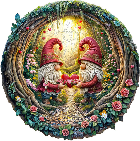 KAAYEE Wooden Puzzles for Adults, 3D Visual Effect Gnome Couple Wooden Jigsaw Puzzle Unique Shape Wood Puzzle Adult, 3D Effect Flat Puzzle Birthday Family Games (M-11.4 * 11.3in-200pcs)