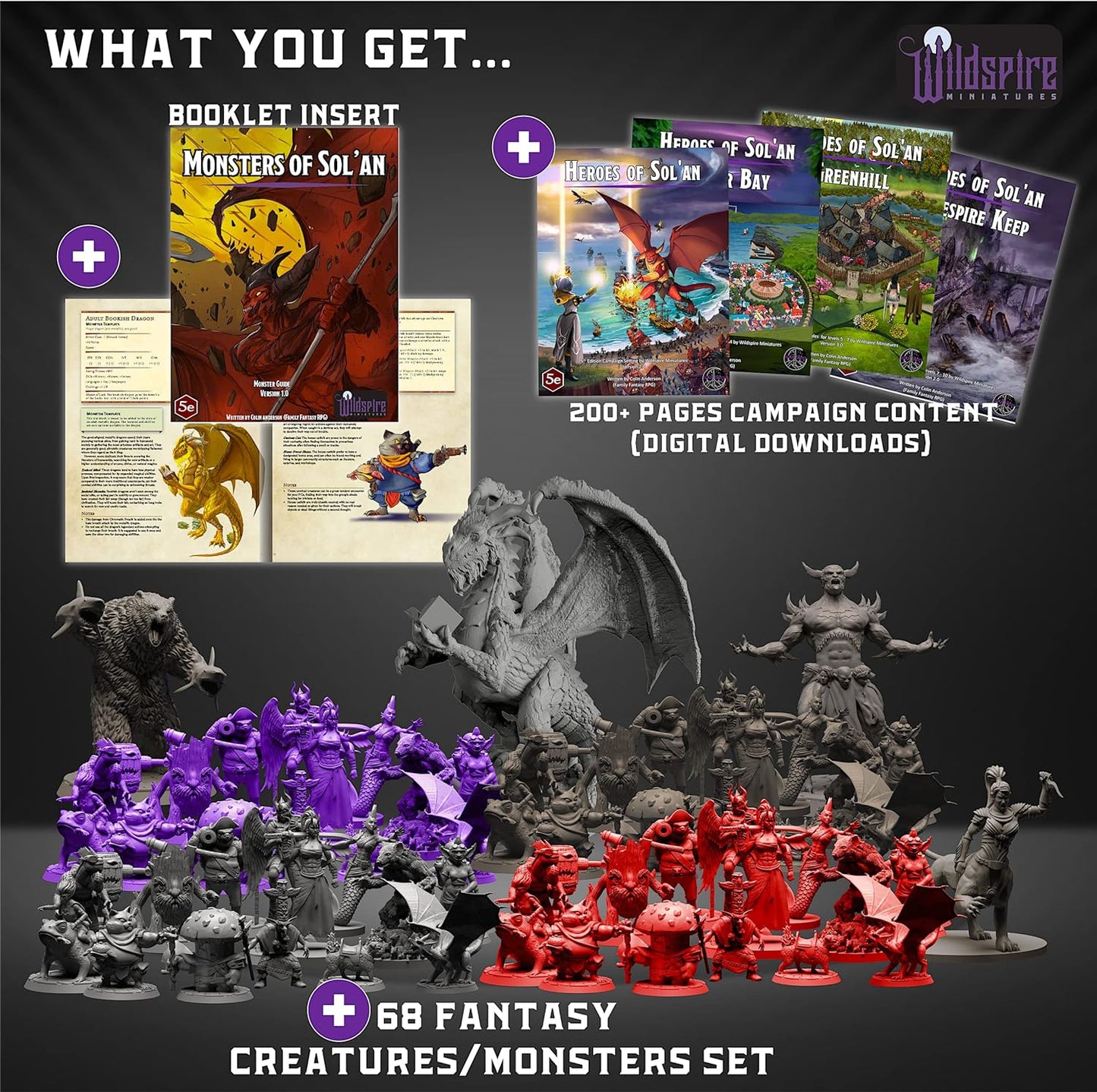 Wildspire Fantasy Monsters & Bookish Dragon for DND Miniatures Unpainted Bulk 28mm-32mm Dungeons & Dragons Minis Pathfinder Figures Fantasy Unpainted Tabletop RPG Miniature Starter Set for D&D