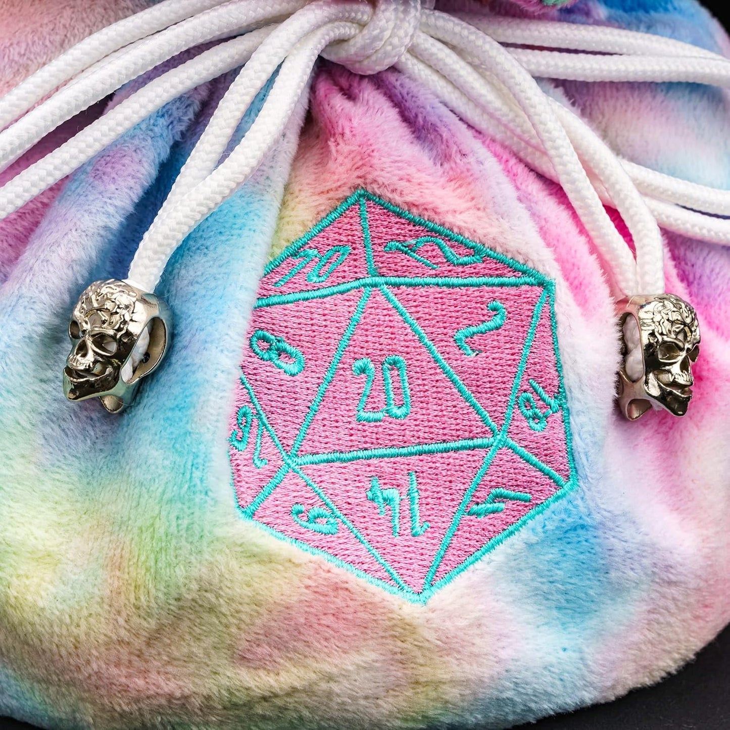 DND Dice Bags Large with Pockets Rainbow Storage Bag with D20 Logo for RPG Game Dices - Capacity 200+ Dice