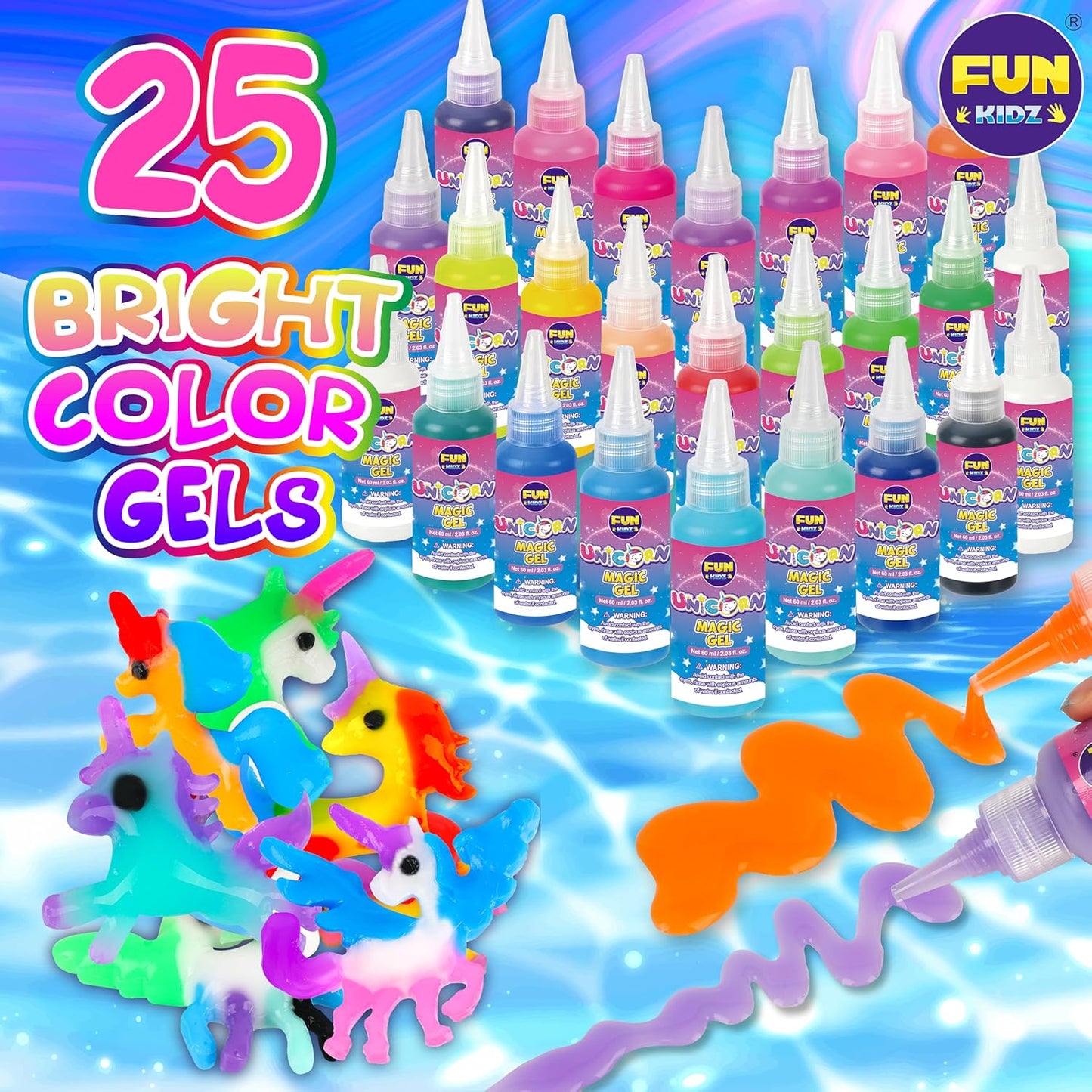 Unicorn Magic Grow Aqua Elves Kit, FunKidz Magical Water Elf Toys for Kids with 25 Colors Gel 16 Unicorn Molds to Make Over 100 Water Pets Crafts for Girls Boys Ages 3+