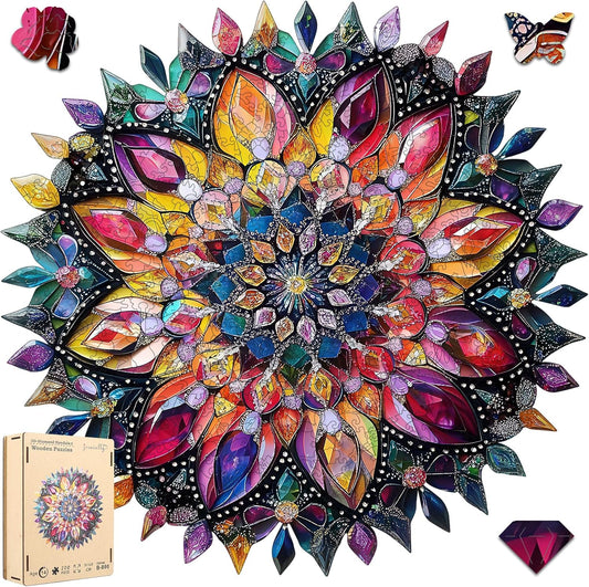 Puzzles for Adults Diamond Mandala Wooden Puzzles, 200 Pieces Unique Shaped Liberty Jigsaw Puzzles, Creative Toys for Adults and Kids, Fun Challenge Family Game 11.2'' x 11.2''