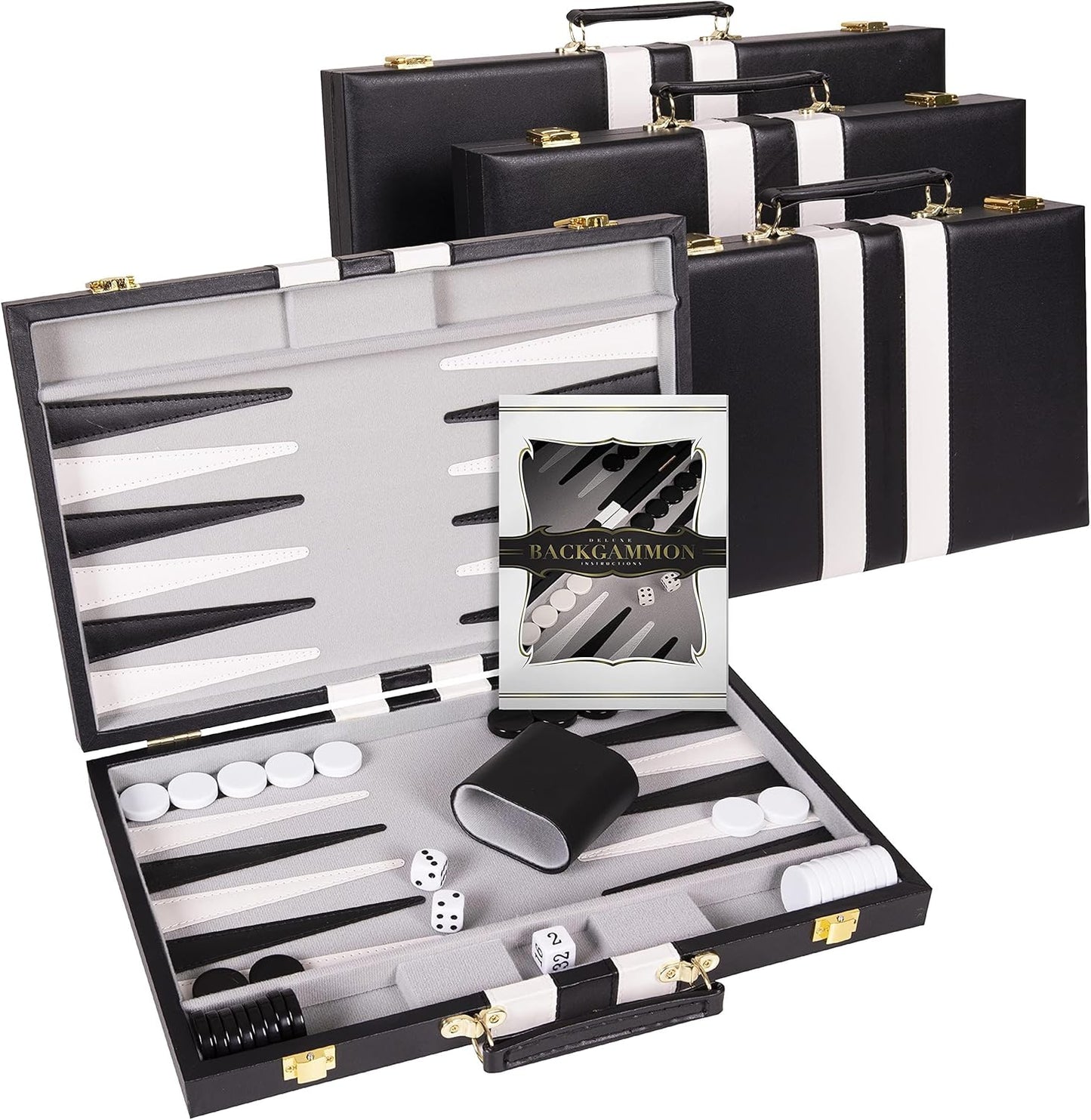 Backgammon Set 18 inch, Large - Classic Board Game for Adults and Kids with Premium Leather Case - Includes Strategy & Tip Guide (Black)