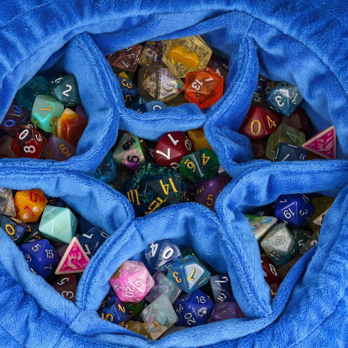 Large Dice Bags with Pockets Blue Storage Bag Star Pattern for DND RPG Game Dices (with 1lb Random DND Dice)