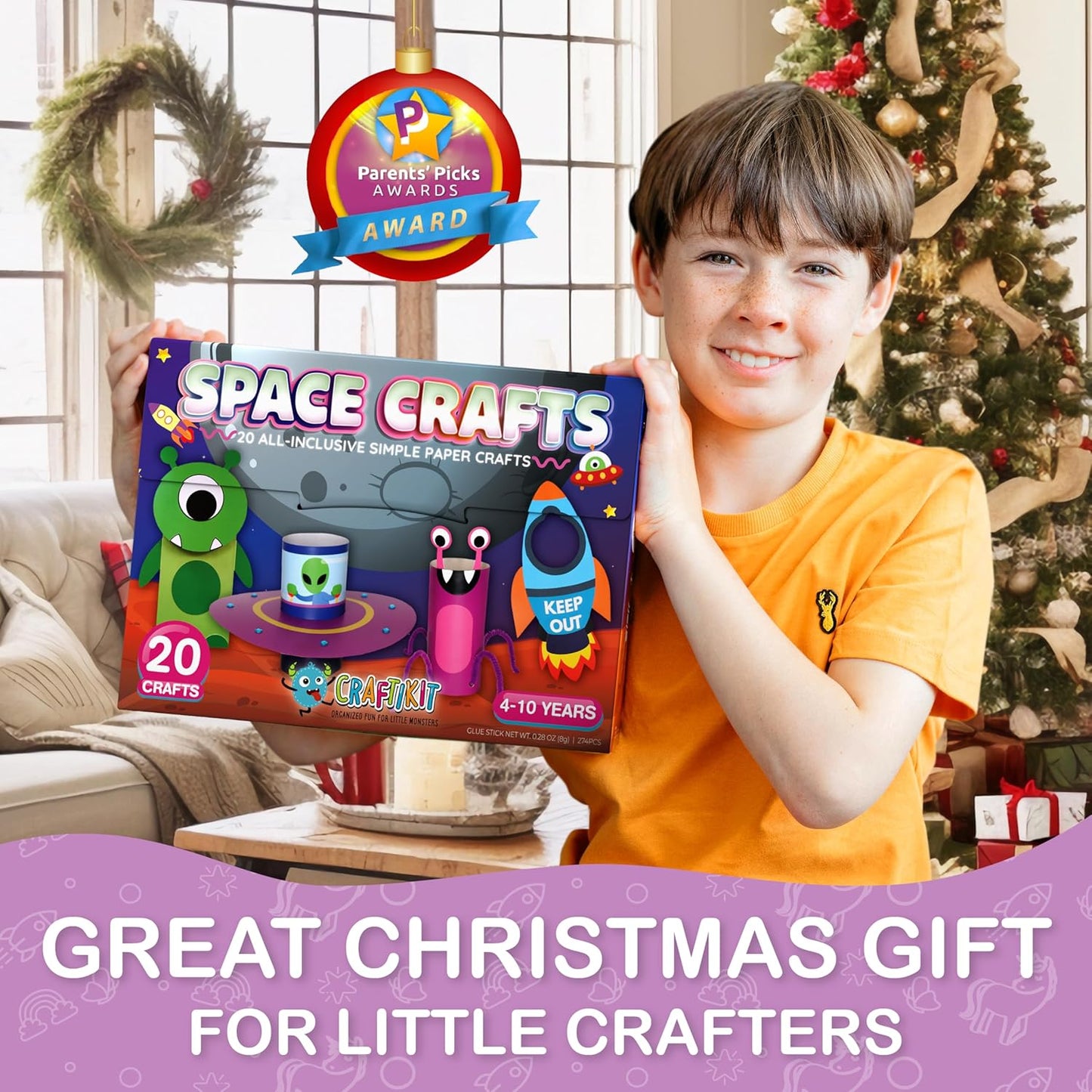 Craftikit® 20 Space Arts & Crafts for Kids - All-Inclusive Fun Toddler Craft Kit, Ages 3-10, Galaxy-Themed Activities