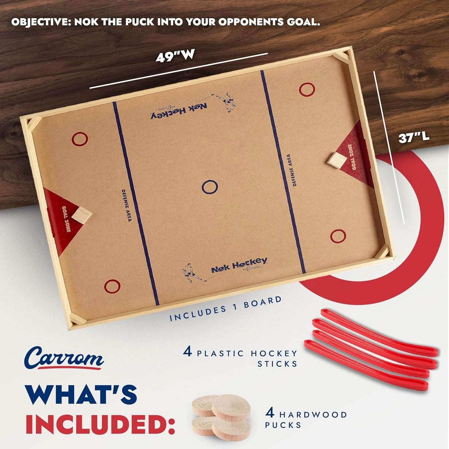 Carrom Champion Nok Hockey Game (Large) — Wooden Board Games for Adults & Children — Indoor and Outdoor Games for Family — Sports Board Games