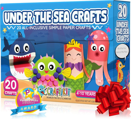 Craftikit® 20 Award-Winning Under The Sea Toddler Arts and Crafts for Girls Ages 4-8, Paper Craft Kits, Sea Animals, Mermaid Crafts for Girls Ages 4-6, Boys, Preschool Craft Supplies for Kids