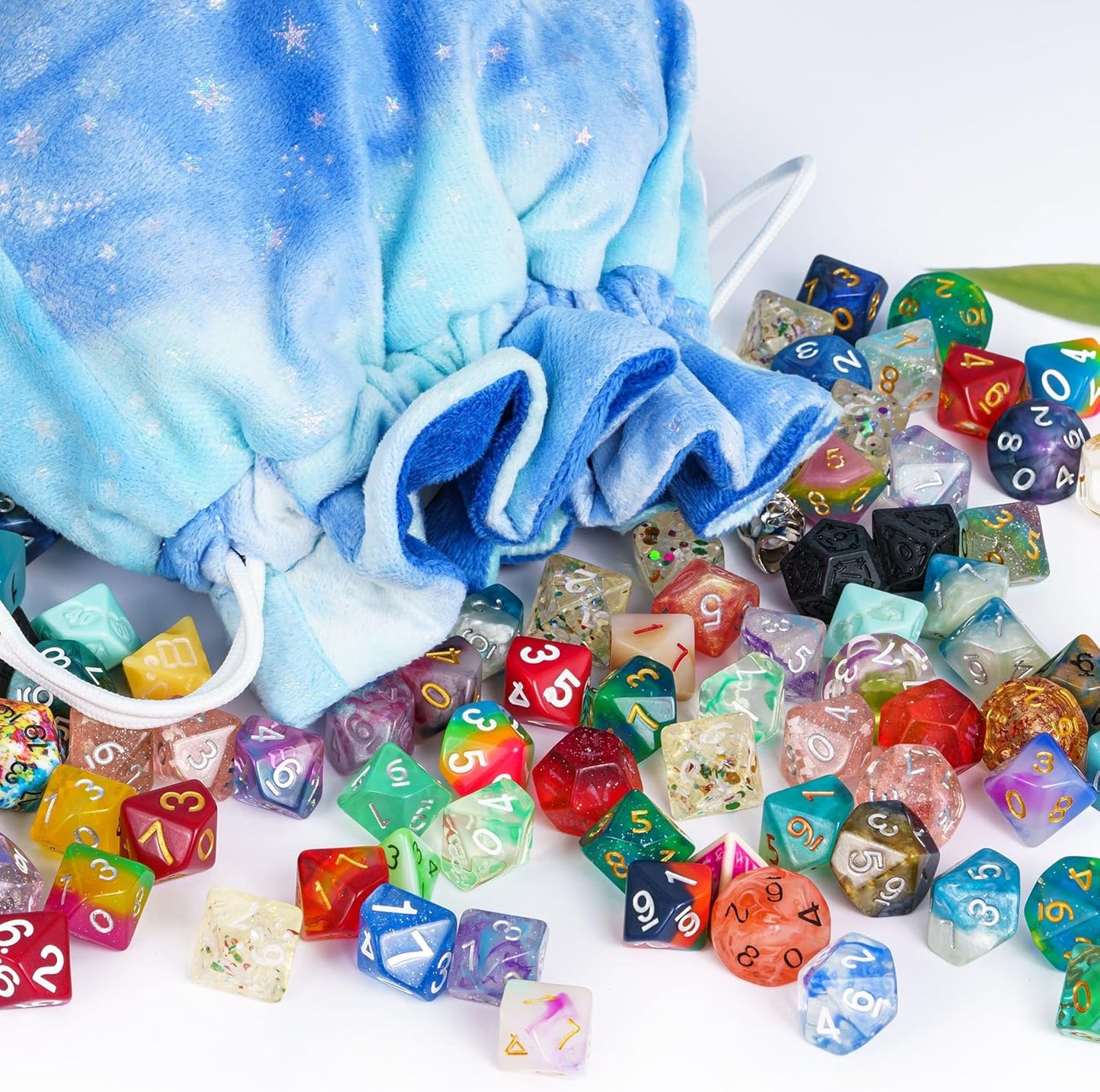 DND Dice Bags Large with Pockets Blue Storage Bag Star Pattern for D&D RPG Game Dices - Capacity 200+ Dice