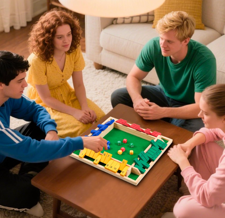 14 inches Shut The Box Dice Game, 2-4 Player Upgraded 12 Numbers Wooden Board Table Math Games for Adults and Kids, 12 Dices Classics Tabletop Version Games for Classroom,Home,Party or Pub